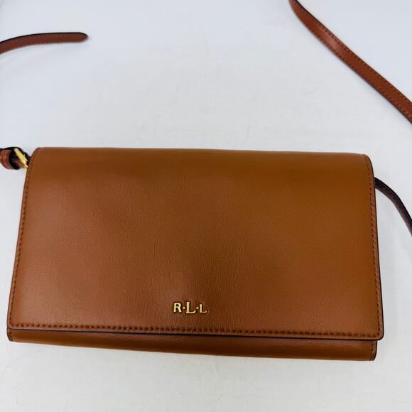 Lauren by Ralph Lauren RLL Brown Leather Crossbody Bag Small Flap Bag - Picture 2 of 9